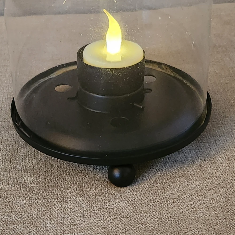 At Home America Warm Spirit Lantern -- Glass Tealight Holder with Metal Base